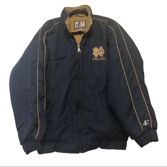 Vintage Logo Athletic University of Notre Dame Blue & Gold Puffer Jacket - Picture 1 of 8